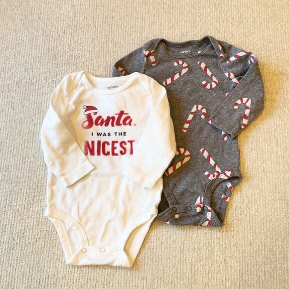 Carters Baby Christmas Onesies 6-9 Months Santa Candy Cane Lot of 2 - Picture 4 of 4